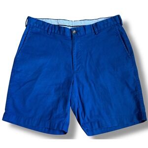 Peter Millar Mens 34 Chino Shorts Blue Flat Front Cotton Blend Classic Fit 9 In